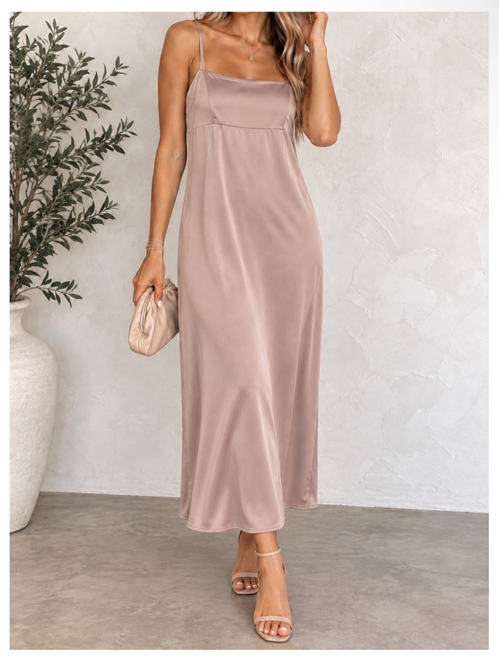 NWT MOD REF Satin Maxi Slip Dress in Taupe